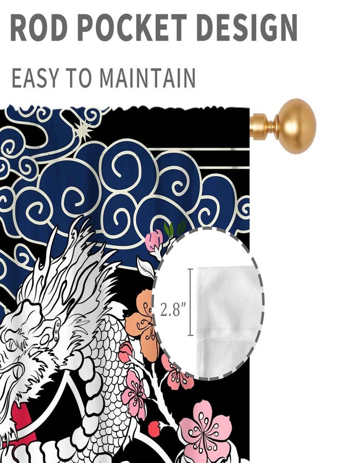 TKUYO Japanese Curtains, Asian Style Japanese Wave Chinese Dragon Cherry Blossom Traditional Oriental Aesthetic Anime Window Drapery Treatments for Bedroom Living Room Bathroom, 42"x45" Inch - Image 5